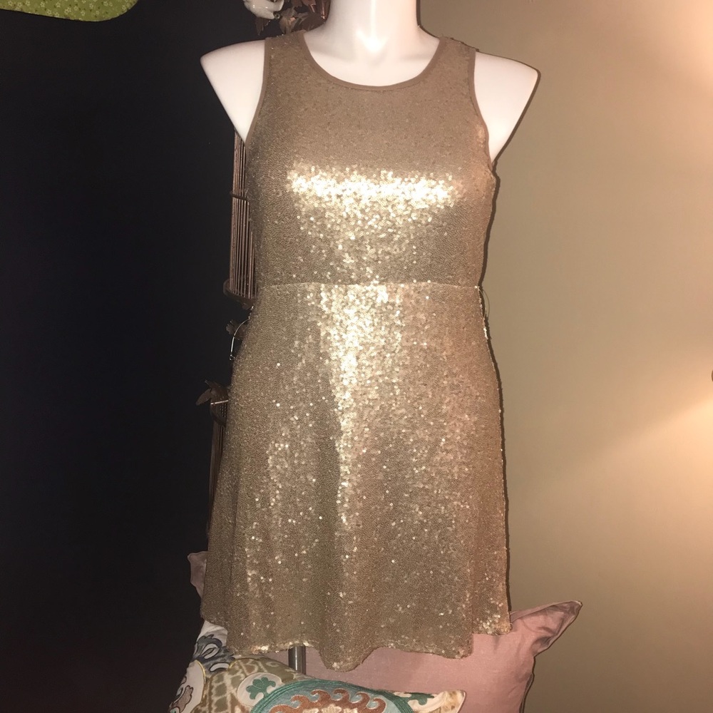 Gold sequined cocktail dress